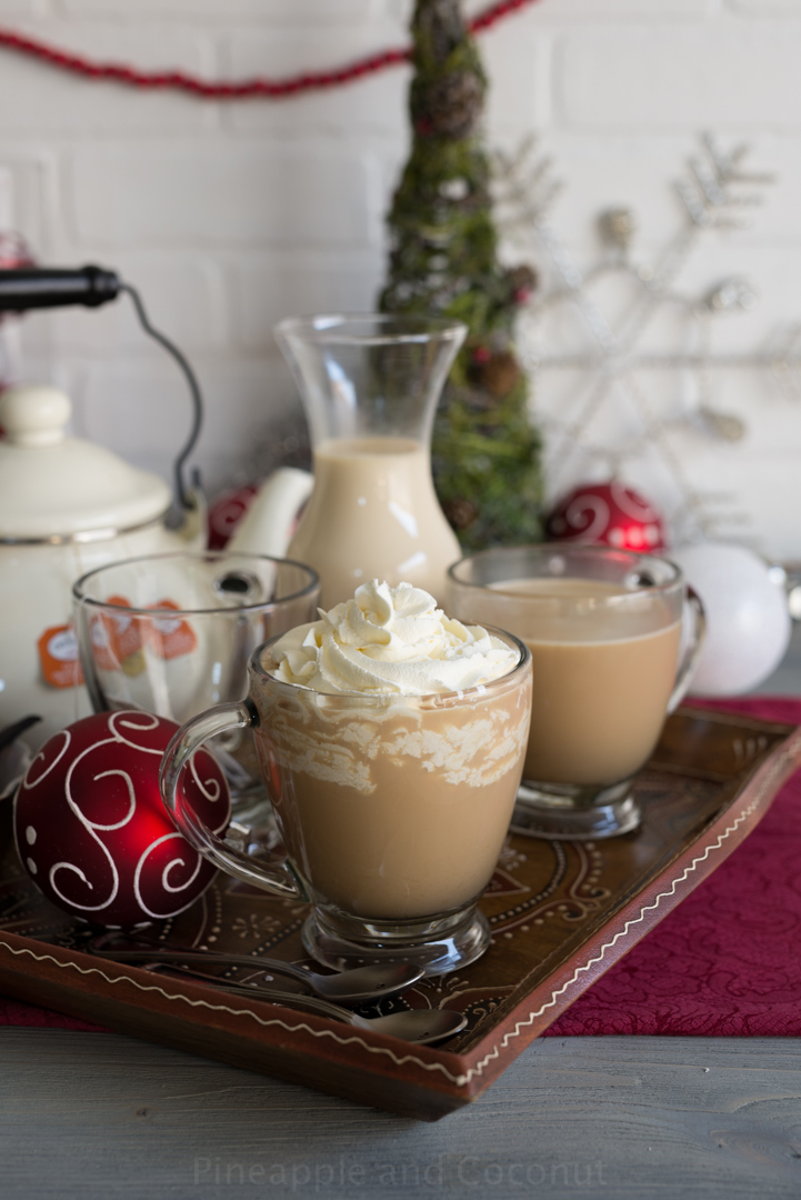 Aprés Ski Boozy Tea (with homemade vanilla maple coffee creamer) #holidayfoodparty www.pineappleandcoconut.com