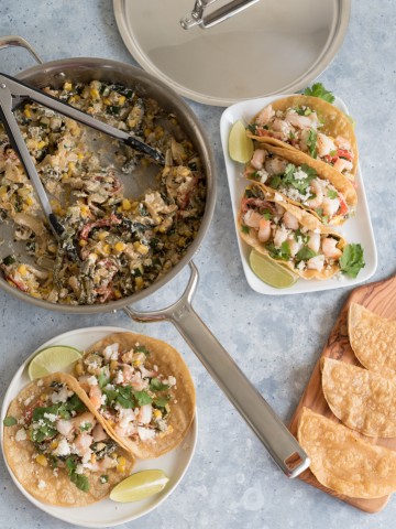 Roasted Pepper, Zucchini and Corn Rajas Shrimp Tacos www.pineappleandcoconut.com #WolfGourmet