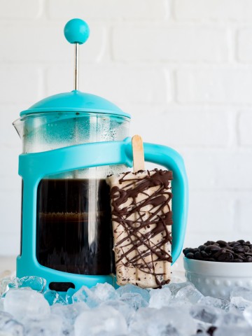 French Press Coffee Ice Cream Popsicles with Sea Salt Dark Chocolate Drizzle www.pineappleandcoconut.com #ad #discoverworldmarket