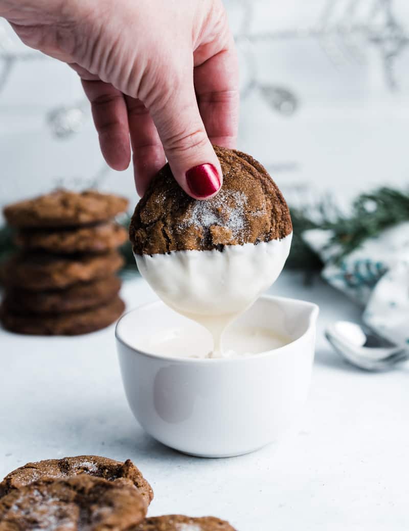 White Chocolate Dipped Soft Molasses Cookies with Pear and Ginger www.pineappleandcoconut.com