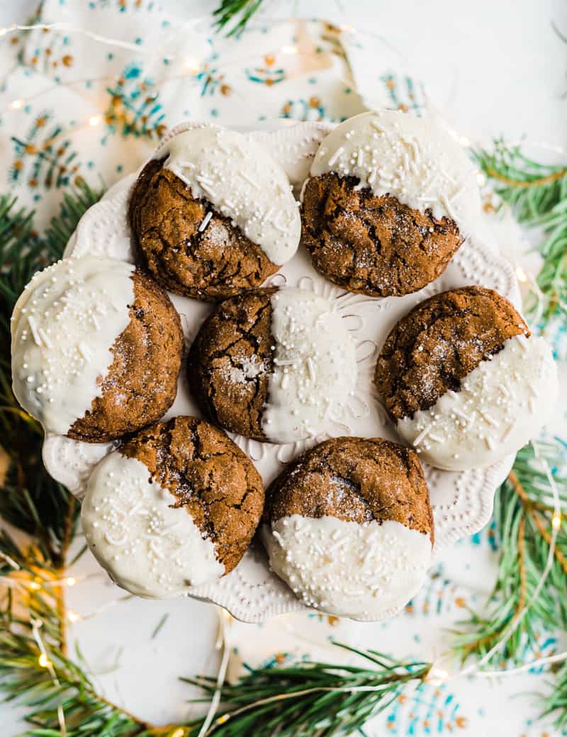 White Chocolate Dipped Soft Molasses Cookies with Pear and Ginger www.pineappleandcoconut.com