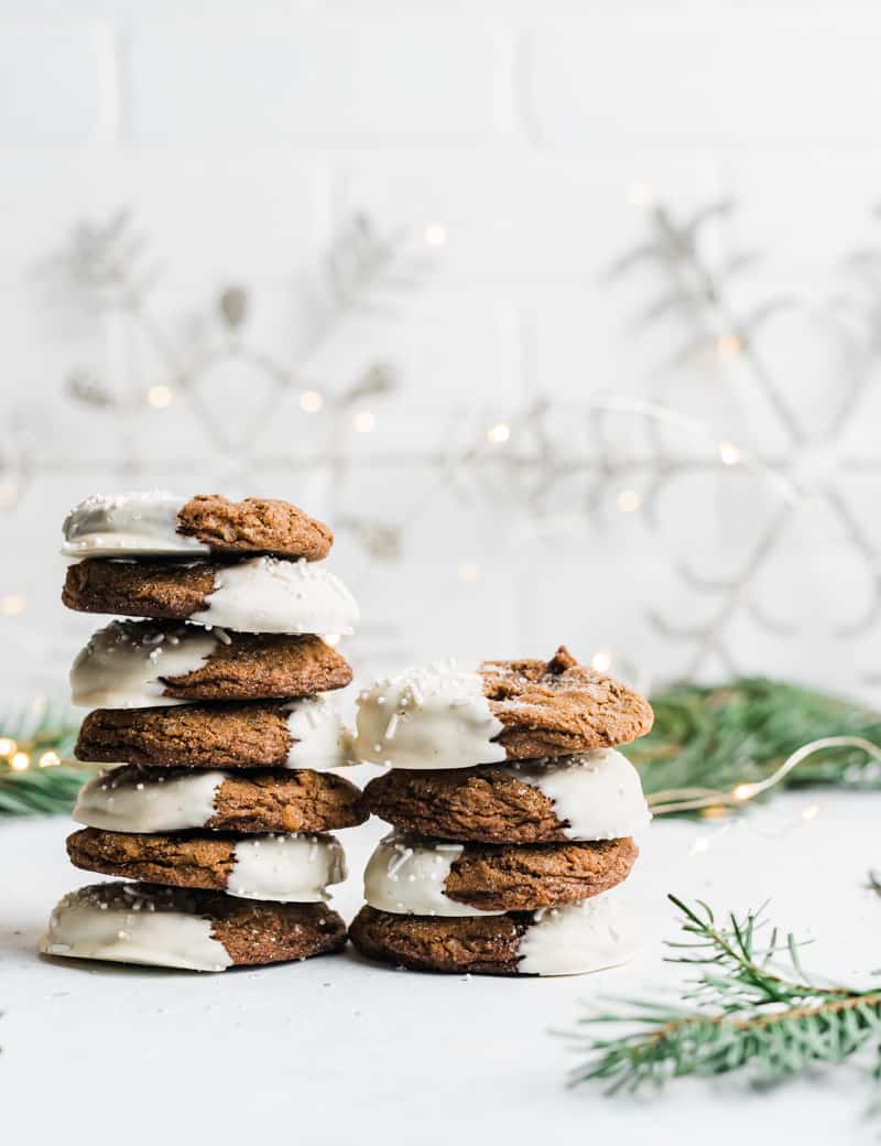 White Chocolate Dipped Soft Molasses Cookies with Pear and Ginger www.pineappleandcoconut.com