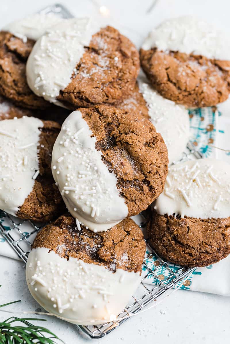 White Chocolate Dipped Soft Molasses Cookies with Pear and Ginger www.pineappleandcoconut.com