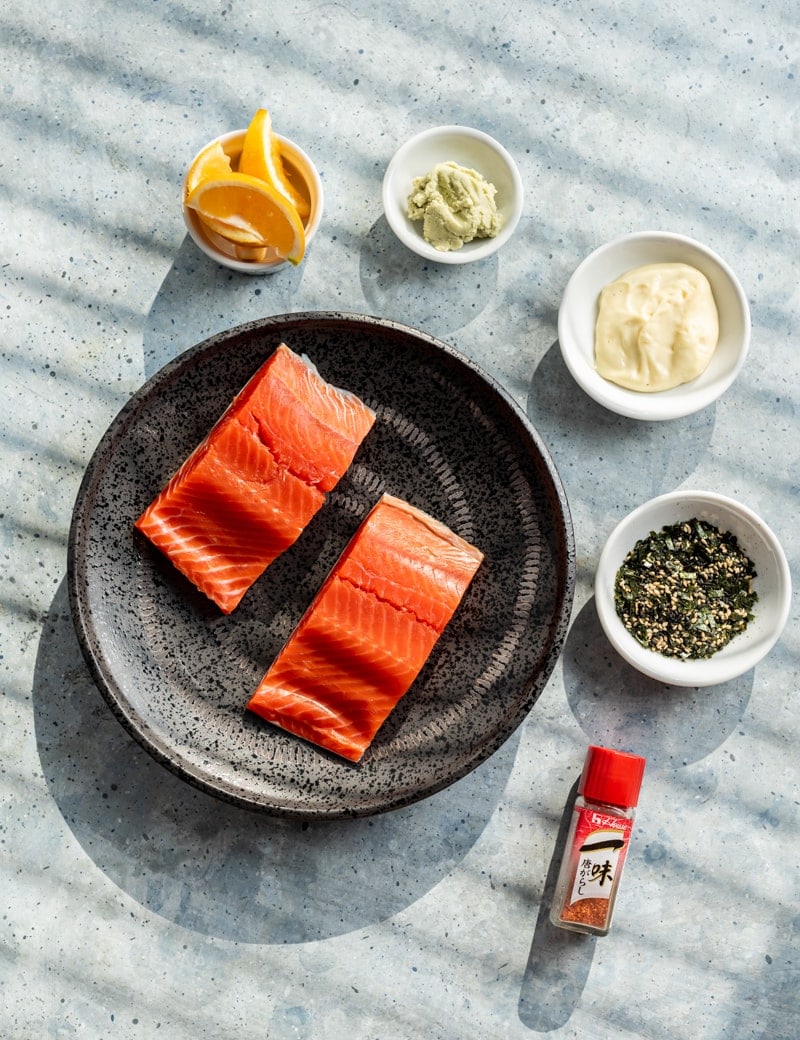 wild sockeye salmon prep pic Spicy Furikake Salmon with Quinoa and Quick Pickled Cucumbers www.pineappleandcoconut.com