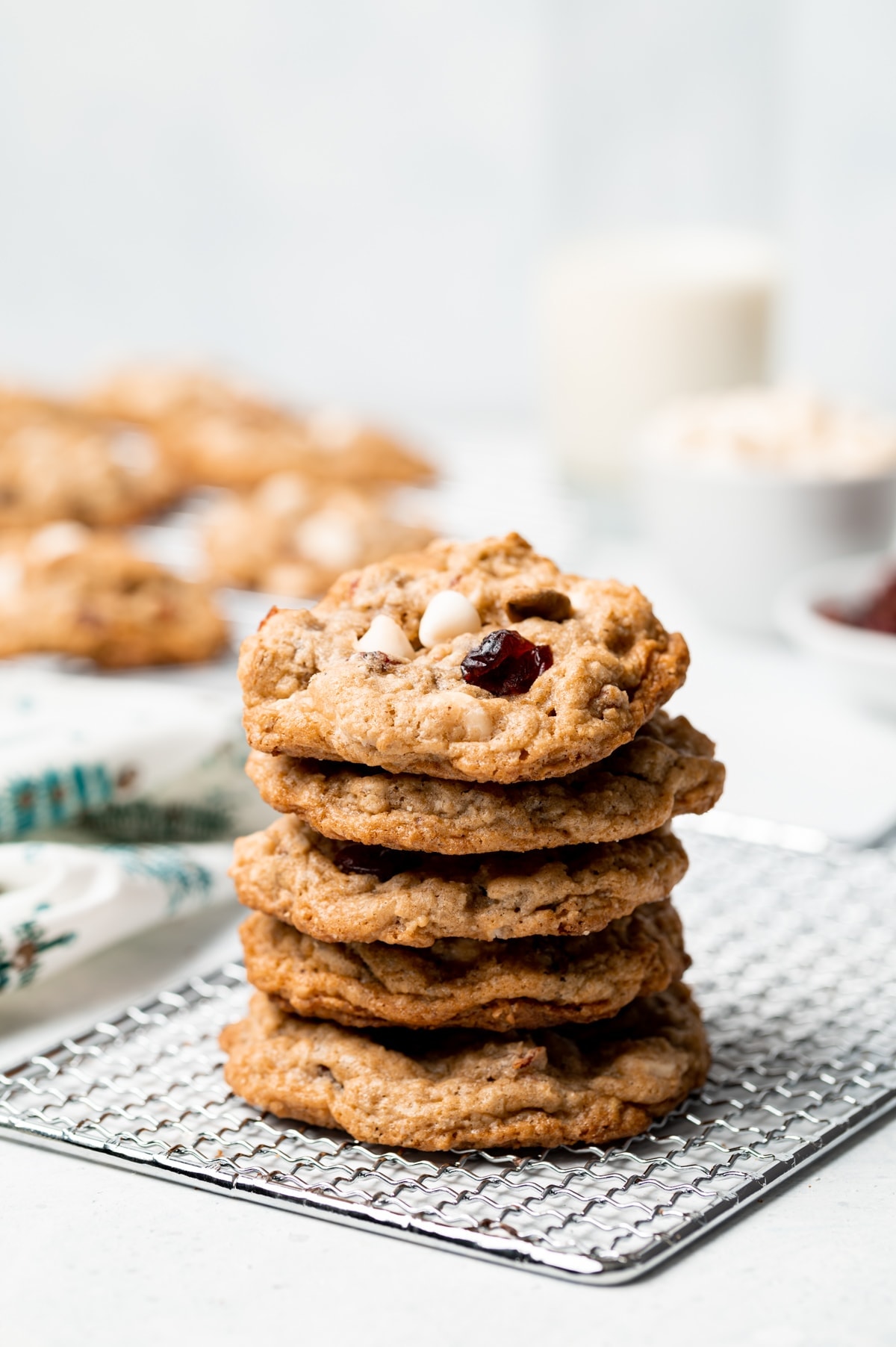 stack of oatmeal cookies on a wire rack