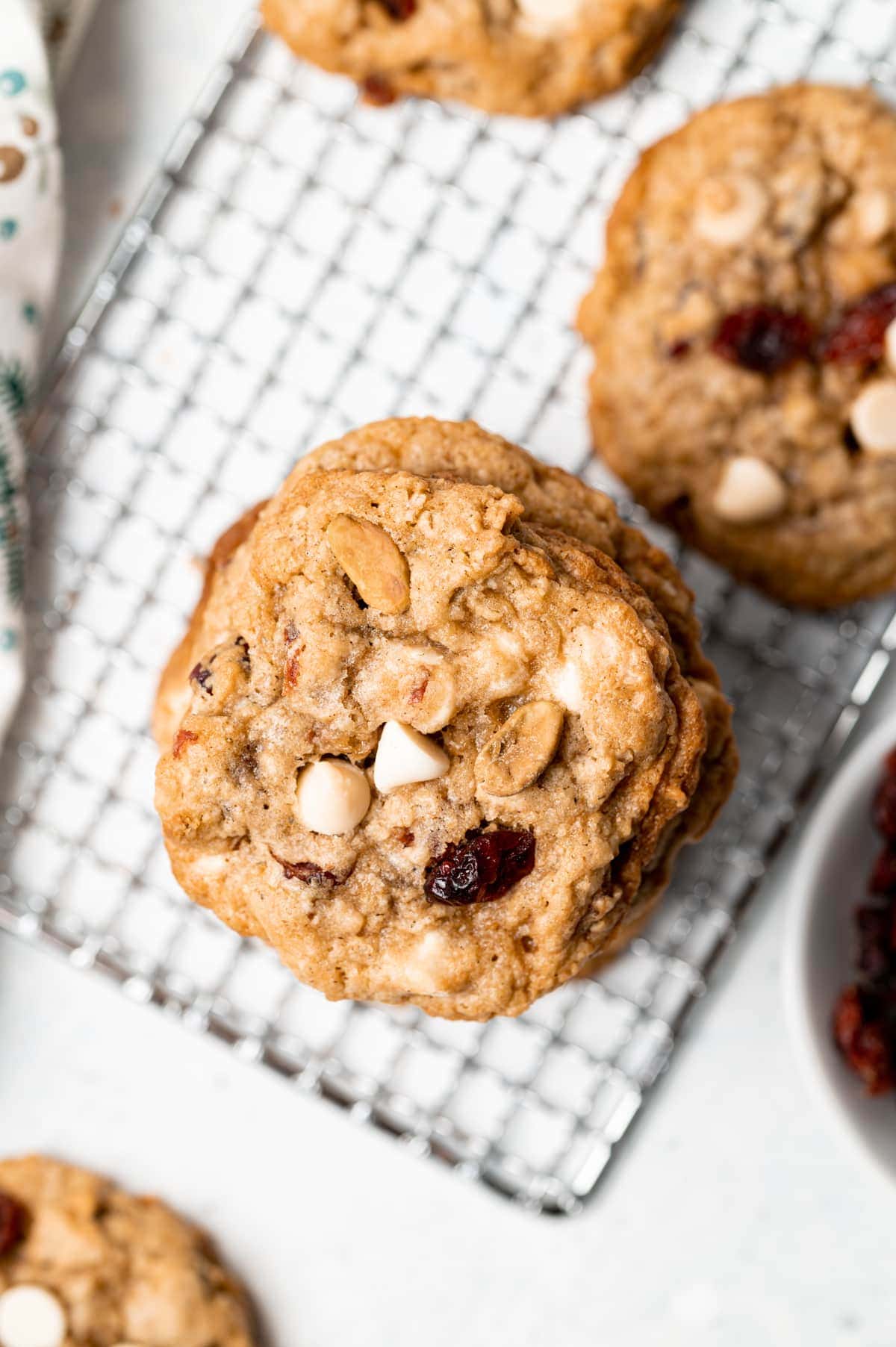 stack of oatmeal cookies on a wire rack