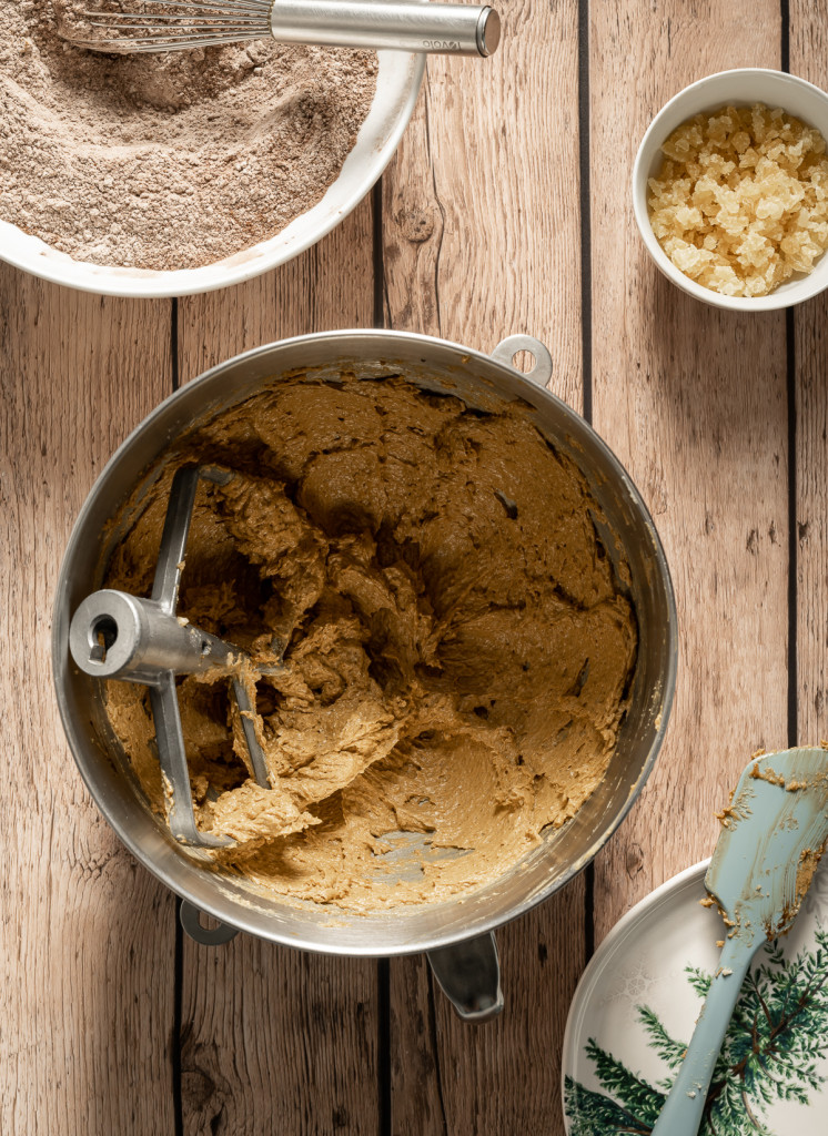 stand mixer bowl with creamed butter and sugar