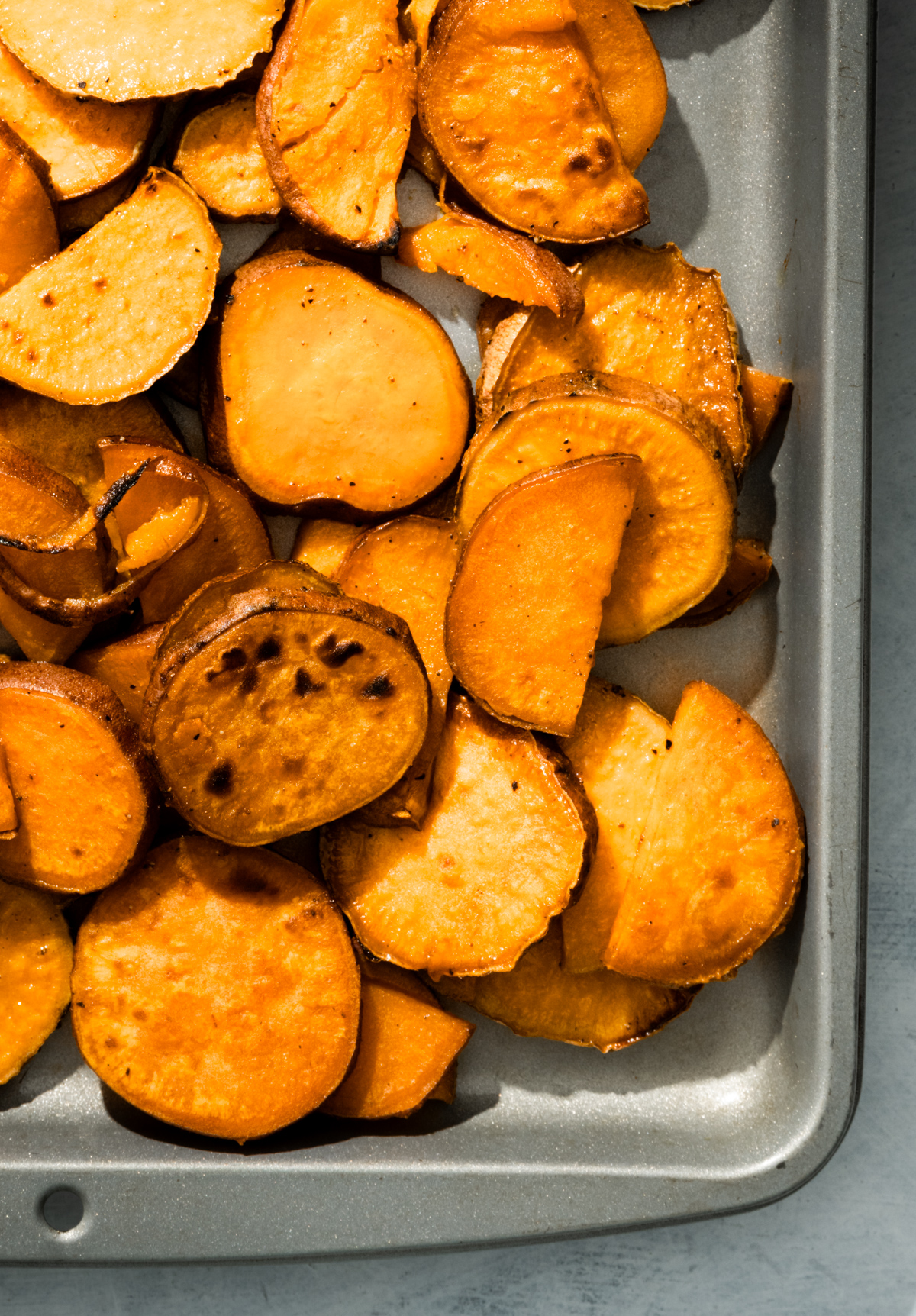 sweet potatoes on a sheet pan