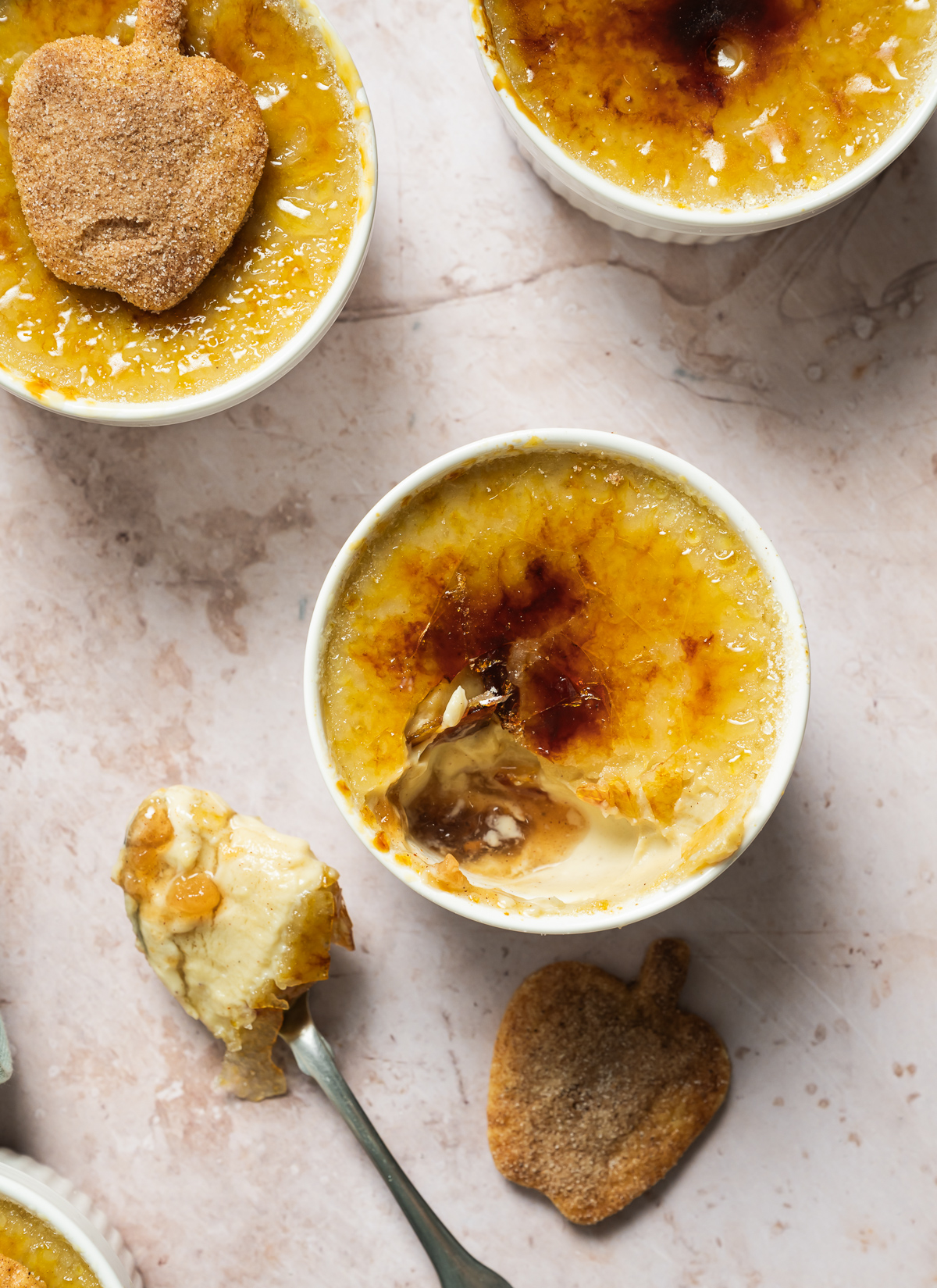 creme brûlée with apple shaped pie crust cookies