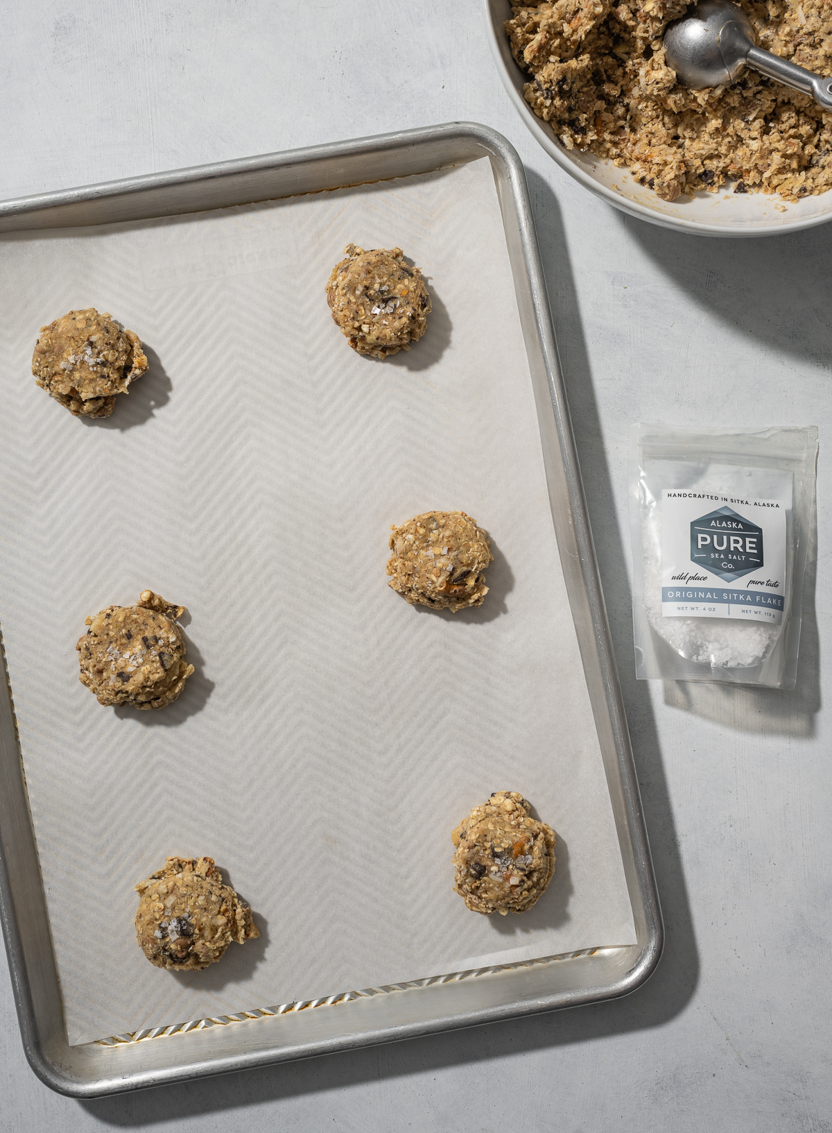 cookie dough balls on a baking tray